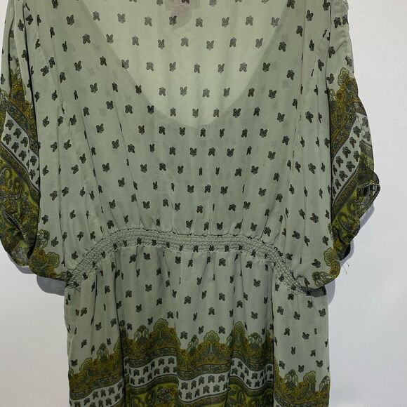 Loop 18 Women's Green Paisley Sheer Tie Waist Button Front Blouse Size 21/23 - Picture 7 of 8